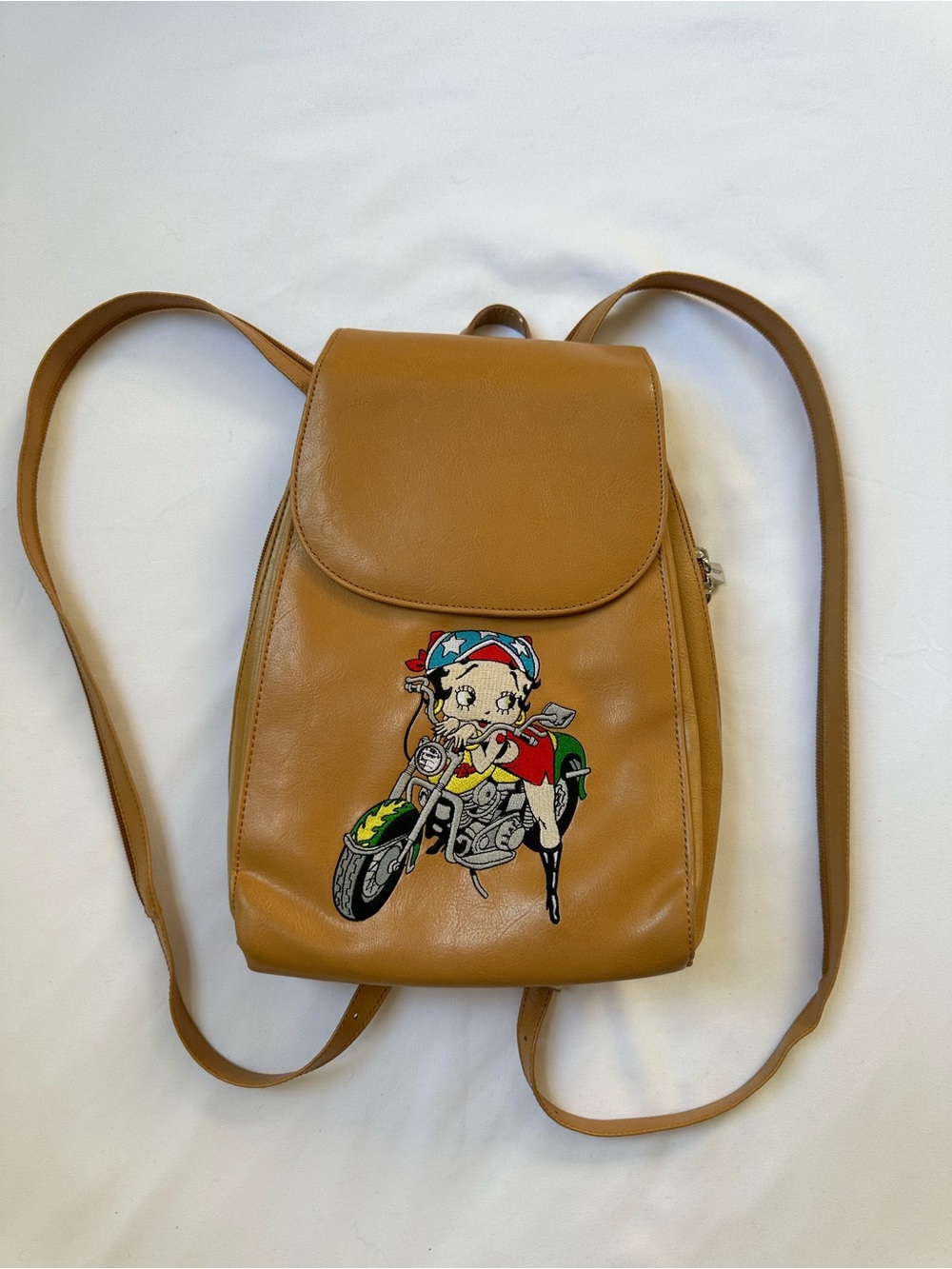 Tan Betty Boop Motorcycle Embroidered Backpack